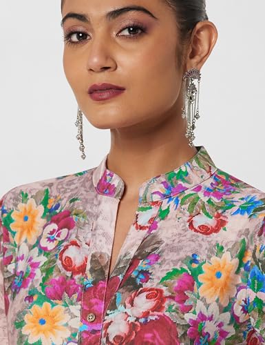 Image of BIBA Women Fit and Flare Below the Knee Rayon Flared Printed Dress