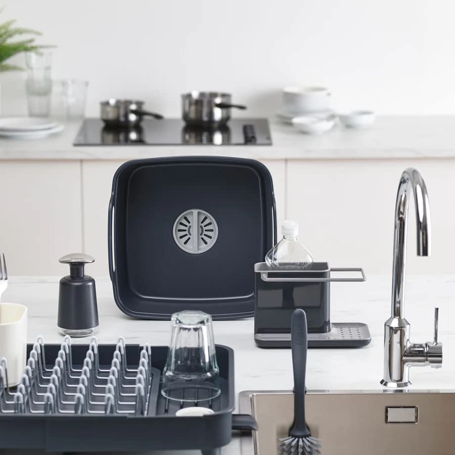 Image of Joseph Joseph Kitchen Sink Organizer Rack - Compact Caddy with Sponge Holder & Storage Tray, Space-Saving Kitchen Organizer for Cleaning Tools, Brush & Soap - Stylish Sink Accessory, Grey