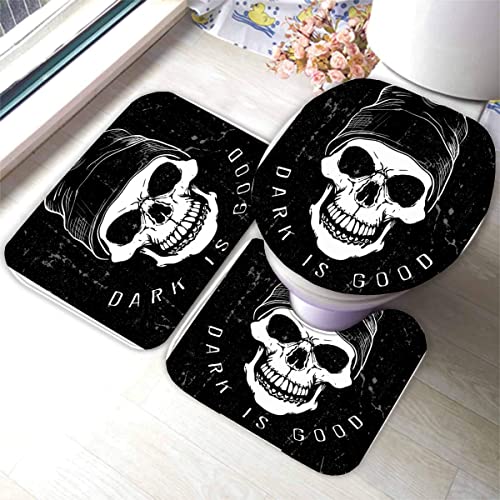 Zifarm Badematte rutschfeste 50x80 cm Schädel Badvorleger-Set 3D Drucken Schädel Schwarz Schädel Mikrofaser Flanell… – Bild 5