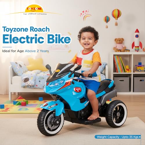 Image of Toyzone Impex Pvt Ltd Roach Ev Mbike Blue | Rechargeable Bike 6V | Powered by 6.5 Ah Battery | Music Player with Bluetoooth & USB | 6 Month Battery Warranty | Make in India | for Kids 2+ Years