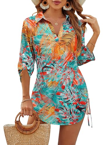 Image of Blooming Jelly Womens Bathing Suit Cover Ups Bikini Swimsuit Coverup Drawstring Beach Dress Shirt