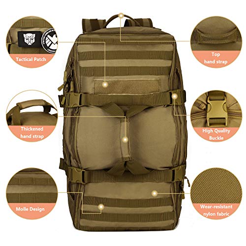 ArcEnCiel Outdoor Tactical Army Backpack Military Waterproof Camouflage Suitcase Hunting Mountain Sports Luggage Hiking Camping Bag -Rain Cover Included (Coyote Brown)