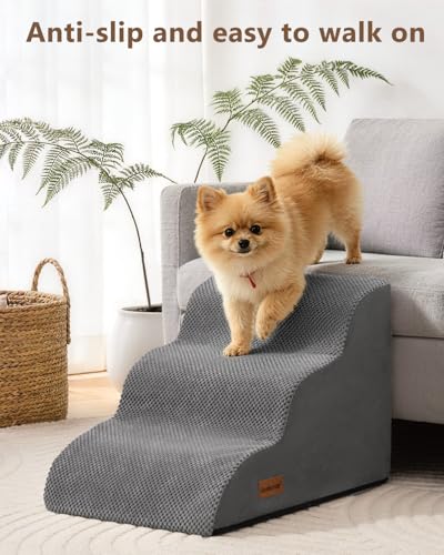 Image of Aodisman Dog Stairs for Small Dogs,3 Step Dog Ramp for Couch,Non-Slip Steps | Pet stairs help small dogs, old cats, and puppies reach couches and chairs easily, durable indoor dog steps,15.4 inch H,Grey