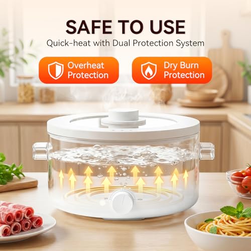 Image of Electric Hot Pot, 3L Portable Electric Pot with Ceramic Non-stick Coating