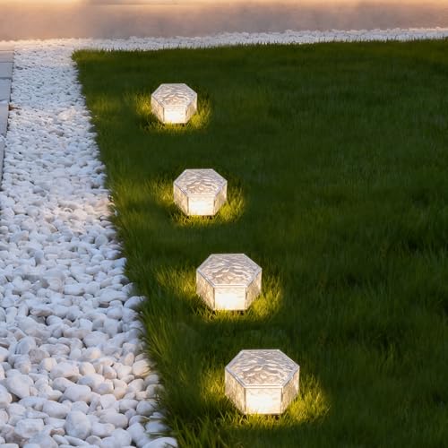 Luzes solares para pavimentação de tijolos, luzes solares à prova d'água para terraço, luzes de tijolo de LED, 4 pacotes para pátio, quintal, passarela, decoração de caminhos 9,7 x 9,7 cm (branco