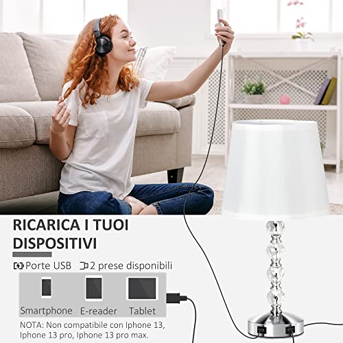 HOMCOM Lampada da Tavolo Moderna con Cristalli e 2...
