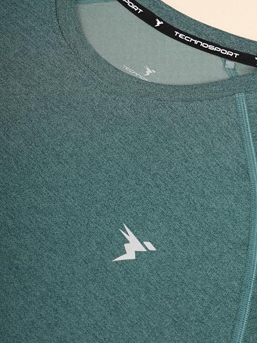 Image of TECHNOSPORT Men's Melange Slim Fit Round Neck T-Shirt Double Cool Raglan Sleeve Slip On Polyester for Gym Running Workout UPF50+ Anti Odour