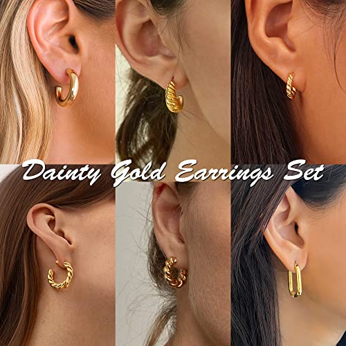 9 Pairs Gold/Sterling Silver/Rose Gold Plated Hoop Earrings Set for Women Trendy Chunky Gold Hoops 14K Real Gold Plated Small Huggie Earrings for Sensitive Ears Non Tarnish Gifts Jewelry3