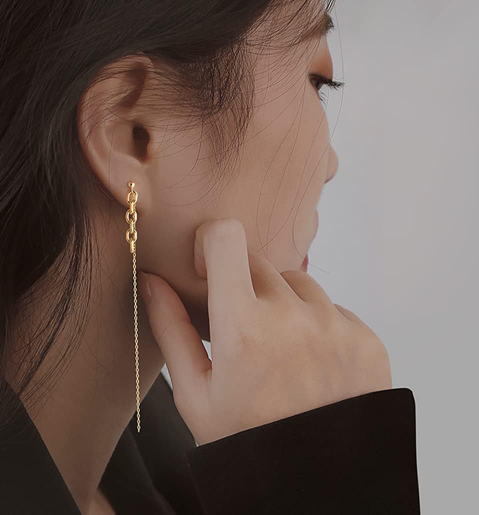 SLUYNZ Solid 925 Sterling Silver Chain Dangle Earrings for Women Teens Asymmetric Tassel Dangle Earrings - Image 3