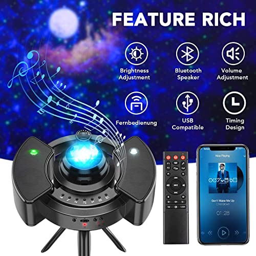 Image of PIKFOS LED Starry Sky Projector Joycabin Baby Night Lights Projector Lamp Galaxy Light with Starry Star Moon Cloud / Timer / 4 Brightness Levels / Stereo Music Player for Party Birthday Decoration