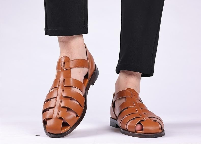 Men's Outdoor Hiking Sandals Closed Toe Leather Athletic Lightweight Trail Walking Casual Sandals Water Shoes4