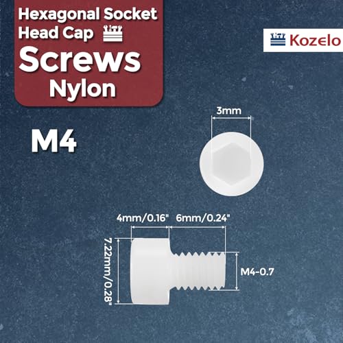 Image of 100pcs Socket Head Cap Screws - [M4-0.7 x 6mm] Nylon Hexagon Socket Head Cap Screw Plastic Allen Bolts for Device Fixing Mould Manufacturing Use, White