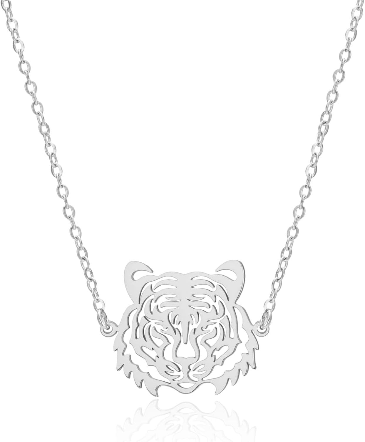 HURUMA Fashion Africa Tiger Wildlife Pendant Necklace for Women Stainless Steel Dainty Cutout Charm Jewelry Lions Pendant Choker Gift for Girl, Silver 2