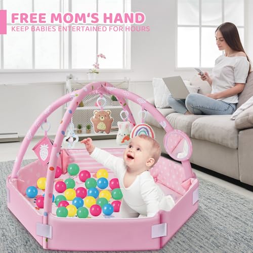 Jyusmile YED-CA-240425-PINK Baby Gym Play Mat, 8-In-1 Tummy Time Mat & Ball Pit thumb #4