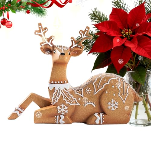 トナカイの置物 - グリッターヘラジカ像オーナメント |スパークリング仕上げのエレガントな樹脂トナカイのクリスマス装飾 |鹿の彫刻 - リビングルーム職場本棚卓上冬祭り装飾
