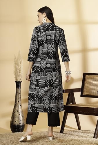 Image of Pistaa's Women's Cotton Regular Fit A Line Floral Print A-Line Regular Kurta