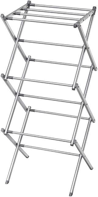 Jaonoon 3 Tier Heavy Duty Folding Space Saving Telescopic Airer, Indoor Outdoor Clothes Dryer Rack White/Grey By CRYTSTALS® (Grey)