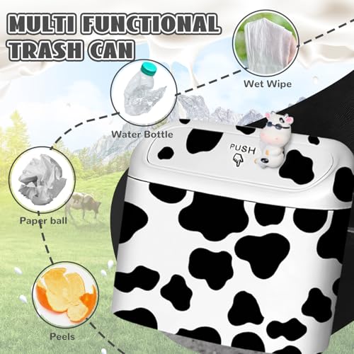 Image of SuperKaKa Car Cow Print Trash Can - White Garbage Organizer Holder with Black Trash Bag Rolls, Cute Automotive Dustbin for Most Cars Interior Accessories (1, White)