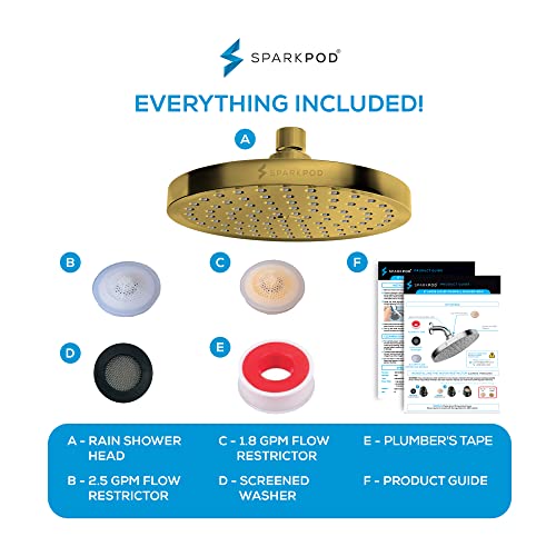 SparkPod Rain Shower Head, 8 Inch Round, Egyptian Gold Finish - image 6