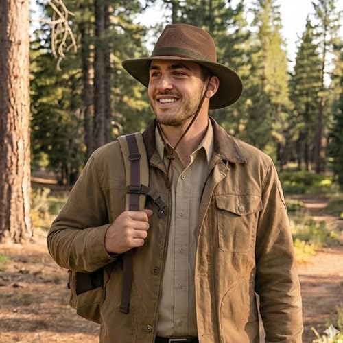 Image of Henschel Hats Original Aussie Breezer - Wide-Brim Sun Hat for Men with Adjustable Chin Cord | Perfect Men's Summer Hat