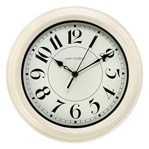 Park Madison White Vintage Wall Clock Quiet 11 Inch Quality Quartz Battery Operated Round Easy to Read Home/Office/Kitchen/Classroom/School Clock Classic Movement (13842) Cover