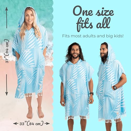 Nova Blue Surf Poncho – Toalla Poncho Tropical Azul con Hojas – Toalla Grande para Cambiarse (33 x 37) – Toalla con Capucha 100% Algodón Turco para Surf, Playa, Piscina y Natación Adulto miniatura 3