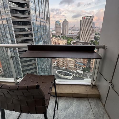Adjustable Foldable Balcony Table - Outdoor Folding Side Table for Railings, Compact Hanging Desk (60x27cm/24x11in) - Perfect for Small Spaces & Patios