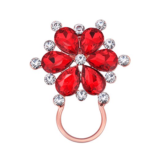 Image of NOUMANDA Ruby Red Rhinestone Flower Eyeglass Holder Crystal Magnetic Brooch Pin Women Girls Gift Jewelry