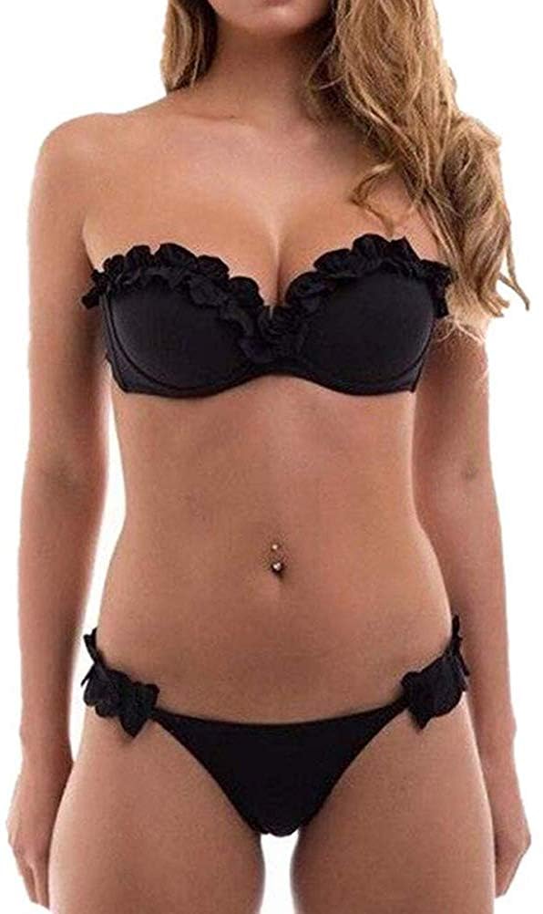 JFAN Bikinis Mujer Traje De Baño De Dos Piezas Mujer Flor Push Up Traje De Baño Sujetador Acolchado para Mujer BañAdores Sin Tirantes y Sin Espalda Playa