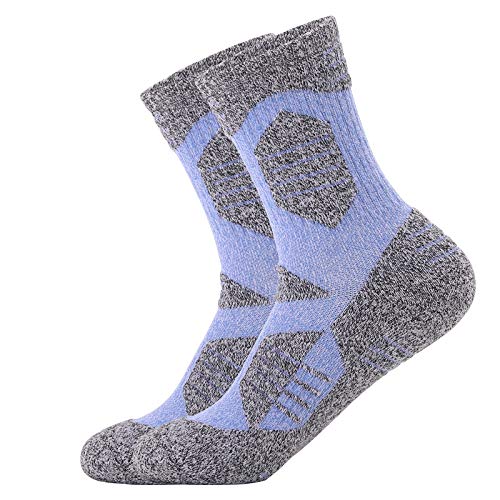 2 Pares Calcetines Mujer Senderismo Calcetines para Trekking Transpirable, Alto Rendimiento,Térmicos, Transpirables, Acolchados y Antiampollas, Calcetines de Montaña (Azul, M:35-38)