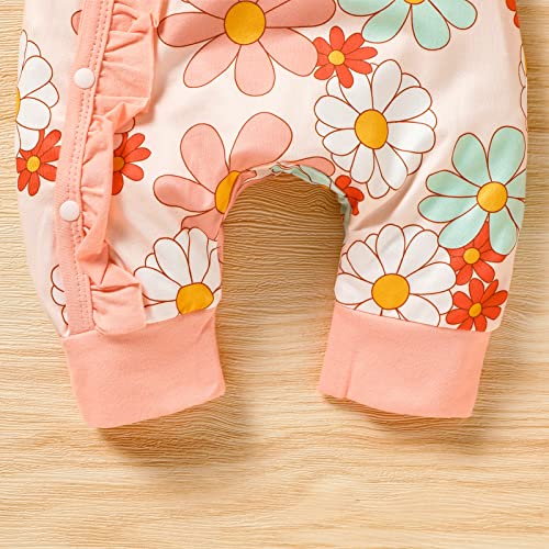 Grnshts Newborn Girl Sunflower Jumpsuit Baby Girl Long Sleeve Ruffle Floral Romper Overall Coming Home Outfits(Pink1,Newborn) #TOP3