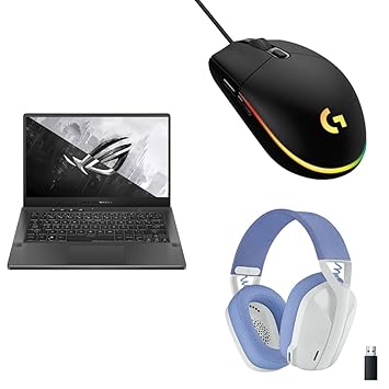 ASUS ROG Zephyrus Gaming Laptop (AMD R7 5000/16GB RAM/512GB SSD Storage/3050 Graphics)+Logitech G G102Wired Gaming Mouse+Logitech G435 Gaming Bluetooth Wireless Over Ear Headphones with Mic - White