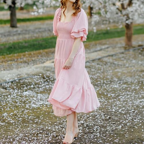 Mother Daughter Matching Dresses Summer Ruffled Hem Short Sleeves A-Line Dress Mom and Me Family Matching Outfits4