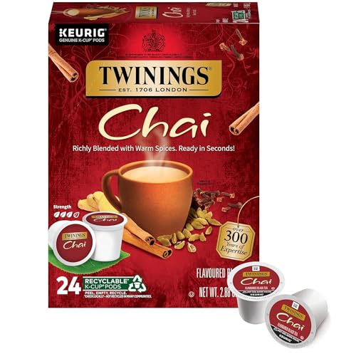 Twinings Chai Black Tea K-Cup Pods for Keurig, 24 Count (Pack of 1), Naturally Sweet and Savoury Spice Flavours, Caffeinated, Enjoy Hot or Iced