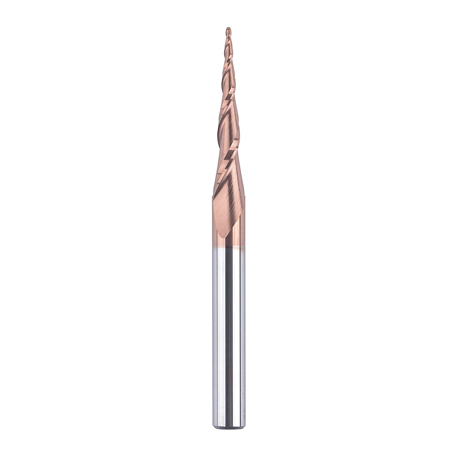 SpeToolTapered End Mill Ball Radius 0.5mm Shank 1/4 inch Carbide Tapered Cutter 2 Flute Cutter CNC End Mill for Woodworing Metal Carving Engraving Ball Nose Coating H-Si