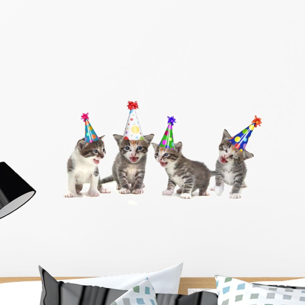 Wallmonkeys WM107421 Birthday Song Singing Kittens on White Background Peel and Stick Wall Decals, 24" W x 13" H-Medium