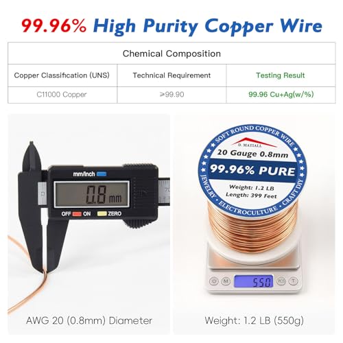 Image of Copper Wire 99.95% Pure - 20 Gauge 0.8mm - 399 Feet, 1.2 Pound Spool - C11000 Soft Copper Wire Craft Wire for Gardening, Electroculture, Jewelry Making, Beading, Ground Wire & DIY (20 Gauge, 1.2 LB)