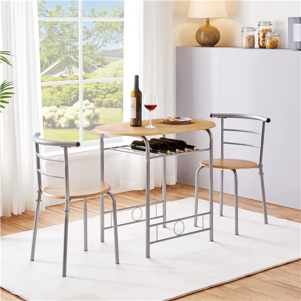 Table De Salle à Manger Avec 2 Chaises – Ensemble Bois MDF Et Métal Noir – Yaheetech