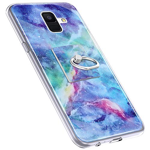 Urhause Cover Compatible with Samsung Galaxy A6 2018 Case Sparkle Glitter Bling Marble Case TPU Silicone Ring Holder Cover 360 Degree Rotation Ring Holder Kickstand Shiny Bling Shockproof Cover Blue