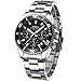 Orologio Uomo Orologio Militare Acciaio Cronografo Impermeabile Luminosi Design Orologi Quadrante Grande da Polso Elegante Sportivo Analogici Data Nero argento