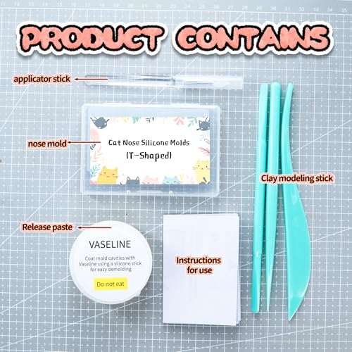 Image of Nuvretk 8 Cute Silicone Molds for Needle Felting - Cat Nose Shapes for Stuffed Animals, DIY Crafts, and Accessories (T-Shaped)