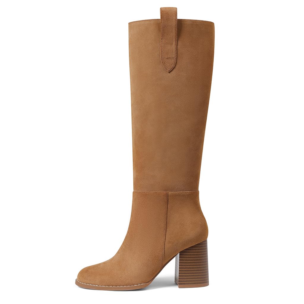 Mattiventon Knee High Boots 2025 Fall Chunky Round Toe Womens Comfortable Trendy Suede Long Dress Boots