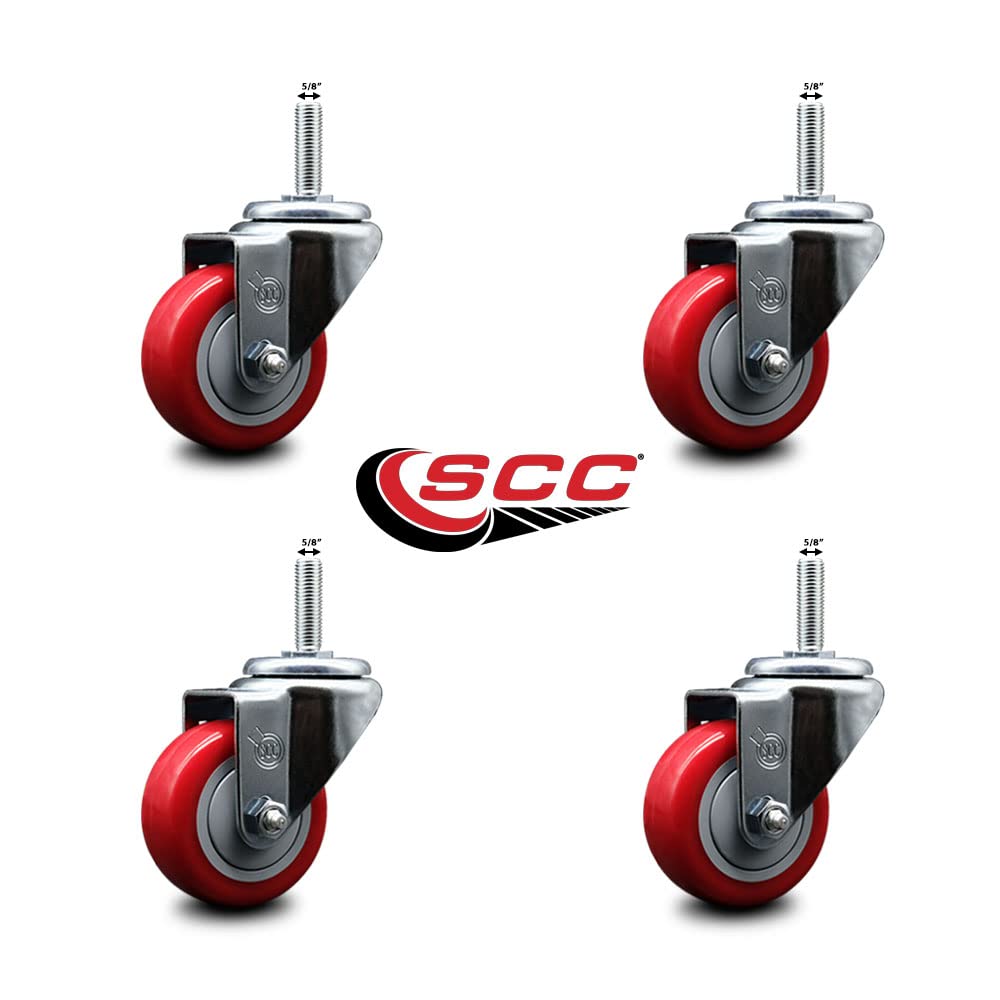 Polyurethane Swivel Threaded Stem Caster Set of 4 w/3
