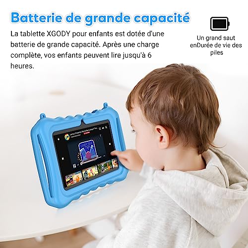 XGODY Tablet für Kinder, 7 Zoll Kids Tablet, Touchscreen, 3 GB RAM, 32 GB ROM, Android 12, Lerntablett mit Tasche, WiFi, Kindersicherung, doppelte Kamera, Spiele, Bluetooth, Lerntablett (blau) – Bild 4