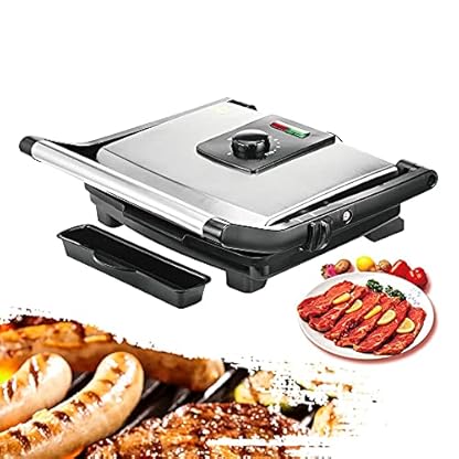 HIZQ Kontaktgrill Mit Überback-Funktion Doppelte Grillfläche Wenn Aufgeklappt Als Tischgrill BBQ Auch Für Sandwich…