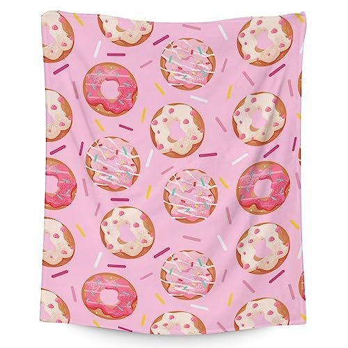 Girls Blanket - 60"x80" Cute Donut Throw Blanket Gifts for Kids & Adults - Pink Soft Fuzzy Doughnut Blanket for Bed, Couch & Living Room