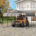 Garvee 12x20 ft Metal Carport with Reinforced Base and Galvanized Steel Roof, Heavy Duty Garage Car Shelter Shade, Outdoor Car Port Canopy for SUV, Truck, Boats