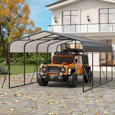 GAOMON Metal Carport, Carport with Reinforced Base and Galvanized Steel Roof, Heavy Duty Garage Car Shelter Shade, Outdoor Car Port Canopy for SUV, Truck, Boats, 12x20 FT