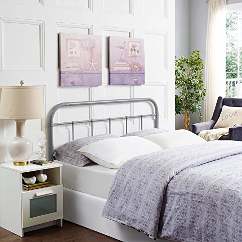 Modway Serena Rustic Farmhouse Style Steel Metal Full Headboard Size in Gray,