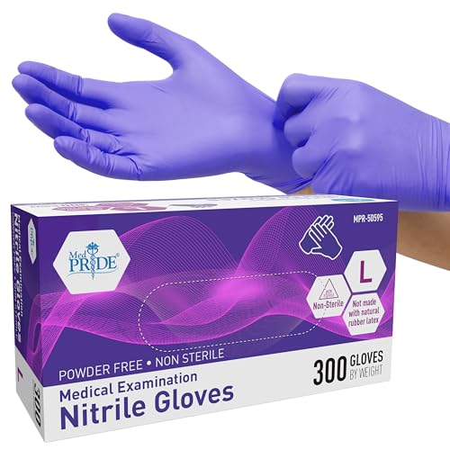 MED PRIDE Medical Exam Nitrile Disposable Gloves, Heavy-Duty, Powder & Latex-Free, Ambidextrous, Non-Sterile, Blue, Size Medium, 300 Count